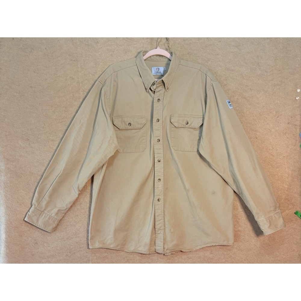 Tyndale FR Flame Resistant Shirt Mens Sz 2XL Khaki Pockets Workwear Utility USA